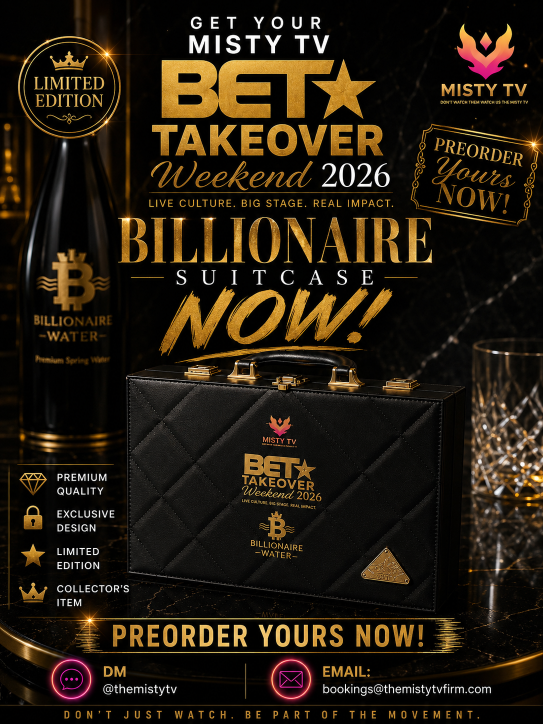 Misty TV BET Takeover Weekend 2026 Billionaire suitcase preorder flyer