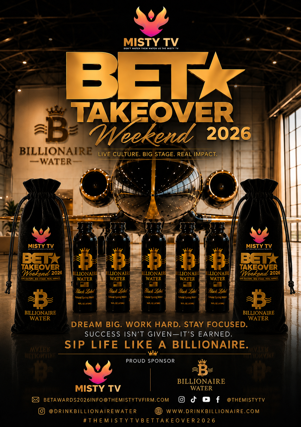 Misty TV BET Takeover Weekend 2026 Billionaire Water sponsor flyer